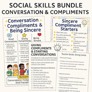 Kindness & Social Skills Printable Bundle: SEL Posters, Compliments Worksheet + Teacher Guide