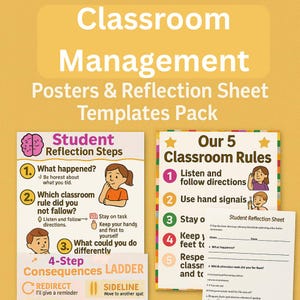 Classroom Management Posters & Reflection Sheet Templates Pack – Rules, Consequences, and Behavior Support Tools, Create a calm classroom