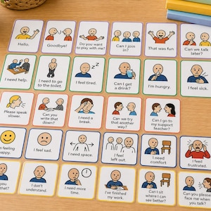 Widgit Style Communication Cards for Primary Classrooms – Basic Needs, Emotions, and Social Prompts, Emotional Regulation
