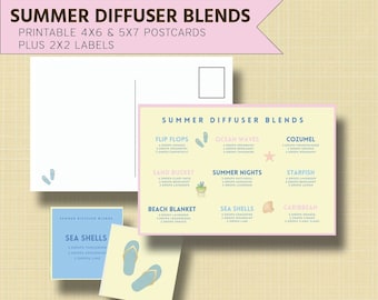 Download + Print | Summer Diffuser Blends | 5x7 + 4x6 Postcards | Diffuser Teaser Stickers