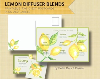 Download + Print | Lemon Diffuser Blends | 5x7 + 4x6 Postcards | Diffuser Teaser Stickers