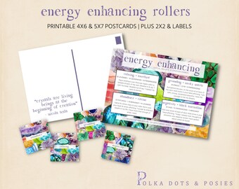 Download + Print | Energy Enhancing Crystal Roller & Affirmation Combos | Recipe Card | Stickers | Roller Blends