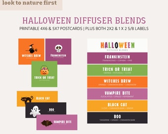 Download + Print | Halloween Diffuser Blends | 5x7 + 4x6 Postcards | 2x2 + address sized labels