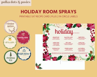 Download + Print | Holiday Room Sprays | 5x7 Postcard | 2 inch circular labels