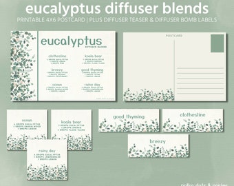 Download and Print: Eucalyptus Diffuser Recipe Card | Diffuser Bomb Labels | Diffuser Teaser Samples