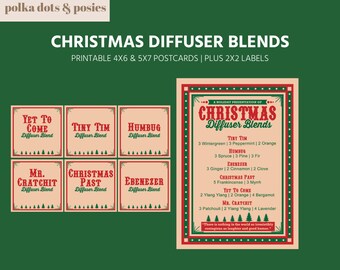 Download + Print | Christmas Diffuser Blends | 5x7 + 4x6 Postcards | 2x2 labels