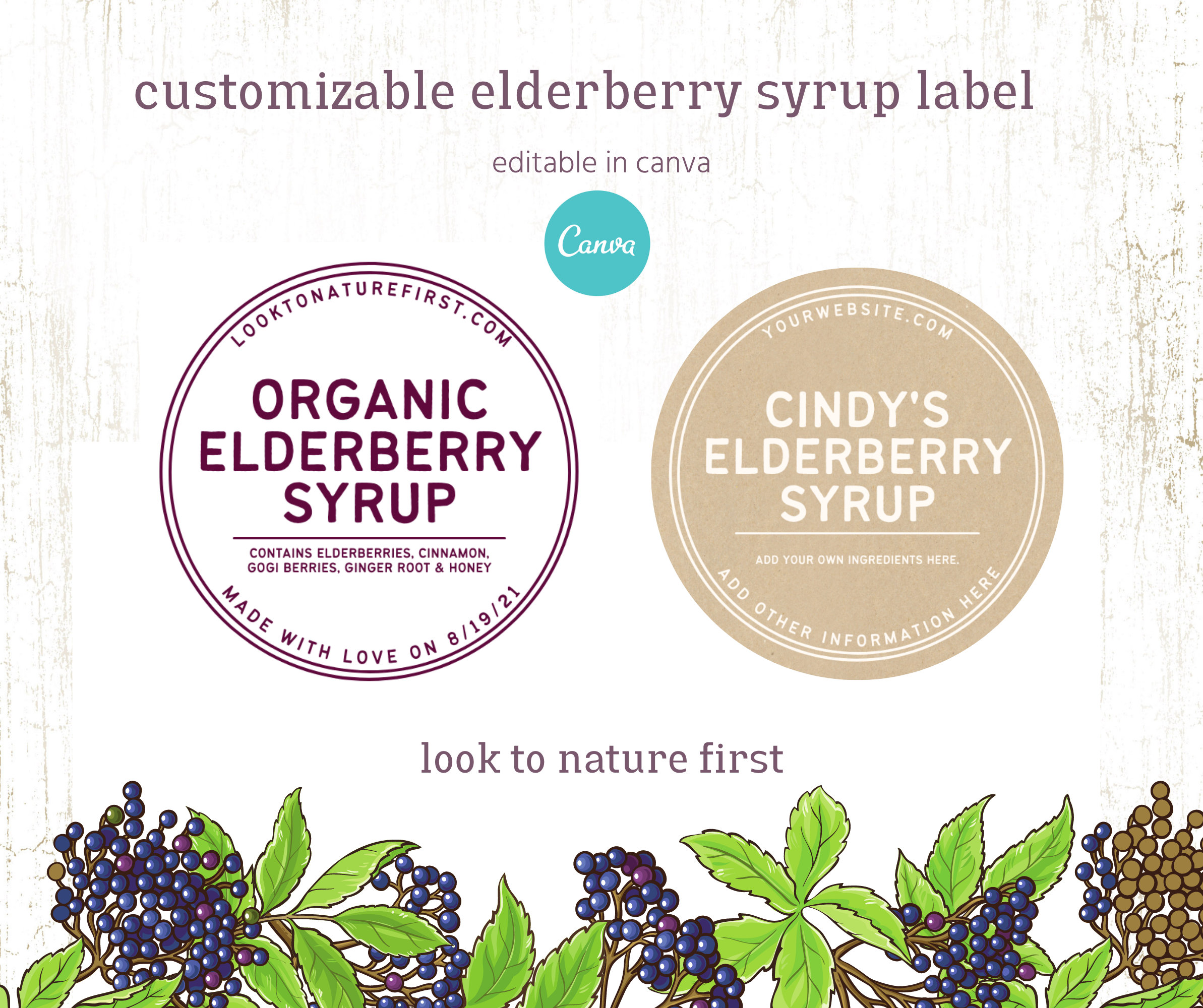 Editable Elderberry Syrup Label | Customize in Canva | Edit and Print ...