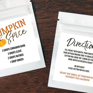 Pumpkin Spice Diffuser Aroma Teaser | Mylar Bag | Essential Oils Sample