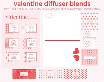 Printable Valentine's Essential Oil Recipe Card | Diffuser Bomb Labels | Repurpose Empties | Diffuser Teasers