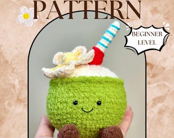 Haakpatroon kokosnoot, patroon kokosnoot amigurumi, beginnersvriendelijke haaktutorial, DIY kokosnoot amigurumi