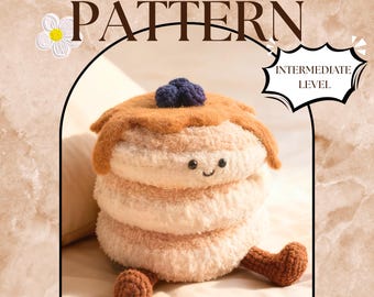 Schema all'uncinetto per pancake, tutorial all'uncinetto per cibo cotto al forno, schema amigurumi per pancake, progetto all'uncinetto per decorare la casa con una torta di peluche, download digitale