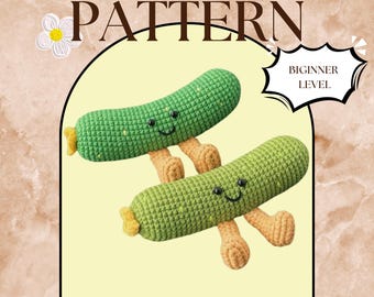 Crochet Pattern, Beginner Friendly Pickle Plushie, Cucumber Amigurumi Crochet Tutorial, Vegetable Amigurumi Crochet, PDF Download