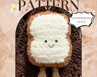 Schema per realizzare un toast all'uncinetto: tutorial per creare un amigurumi a forma di toast all'uncinetto, amigurumi di cibo da forno, decorazioni per la casa carine all'uncinetto, portachiavi a forma di toast all'uncinetto