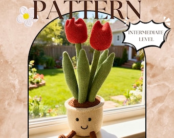 Crochet Tulip Flower Pattern, Thanksgiving Crochet Pattern, Thank You Crochet Tulips Pattern, Amigurumi Plant Tutorial, Thanksgiving Gift