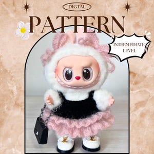 Crochet Pattern, Labubu Ballet Outfit, Labubu Summer Cloth, Crochet Tutorial, Doll Clothes, Labubu Amigurumi Tutorial, Sweet Bow Set Crochet