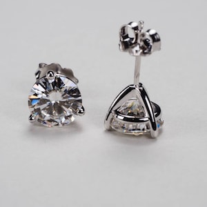 3-Prong Martini Moissanite Stud Earrings - 14k, 18k Gold, Platinum. 4.5mm - 8mm Charles & Colvard Forever One Moissanite