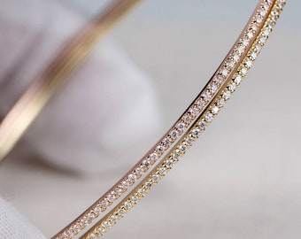 Skinny Diamond Bangle Bracelet - 1 Carat VS1 Diamonds. 14k, 18k Yellow, Rose, White Gold & Platinum. Fine Jewelry