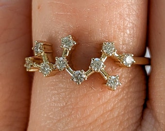 Custom Diamond Constellation Ring • Mother's Day Gift • Personalized Zodiac Jewelry • 14k, 18k Solid Gold & Platinum • Made in USA