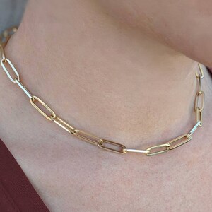 14k Gold Flat Paperclip Chain Extra Large: 14k and 18k Yellow, Rose or White Gold. Adjustable. Layering, Rectangular Long Link image 2