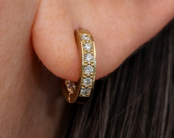 15mm Diamond Hinged Hoop Earring • Bright Cut Inside and Outside Diamond Hinged Earring • Custom Fine Jewelry by Sevgi Jewelry