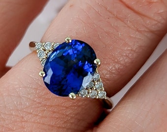 3.8 carat Blue Oval Sapphire Diamond Engagement Ring  • Skyler • Sapphire Diamond Cluster Ring •  Fully Customizable • Made in USA