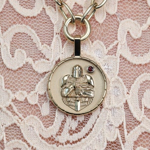 Solid Gold Knight Pendant by Sevgi Jewelry. Personalize with Text and Gemstone. Available in 14k, 18k Gold and Platinum. Made in U.S.A