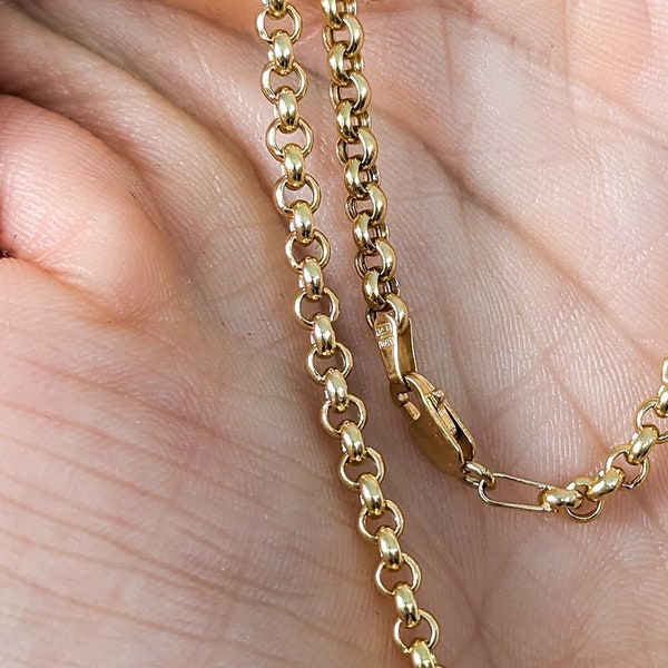 3.25mm 14k and 18k Gold Rolo Chain. Available in multiple lengths. Italian Manufactured Cable Rolo Chain.