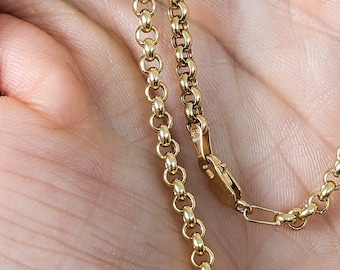 3.25mm 14k and 18k Gold Rolo Chain. Available in multiple lengths. Italian Manufactured Cable Rolo Chain.