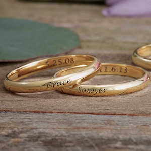 Skinny Name Stacking Ring • Personalized Mothers Day Jewelry • Available in 14k/18k Gold & Platinum • Different Widths • Made in USA