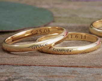 Skinny Name Stacking Ring • Personalized Mothers Day Jewelry • Available in 14k/18k Gold & Platinum • Different Widths • Made in USA