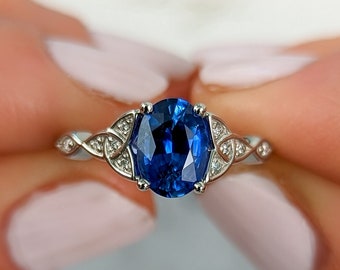 Oval Sapphire Celtic Engagement Ring: Kiara I - Trinity Knot, Triquetra Symbolism. Custom Fine Jewelry. Made in U.S.A