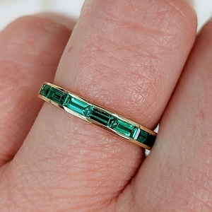 Emerald Baguette Ring by Sevgi Jewelry • Meadow - Solid Gold Emerald Eternity Band • 14k Gold Emerald Wedding Ring • Custom Fine Jewelry