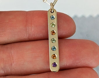 Custom Vertical Gemstone Bar Necklace • Birthstone Necklace • Personalized Layered Bar Necklace • Available in 14k, 18k and Platinum