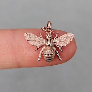 Tiny Bee Necklace - Solid Gold Bee Charm. 14k, 18k Rose, White, Yellow Gold, Platinum. Nature, Gardener Jewelry, Gifts