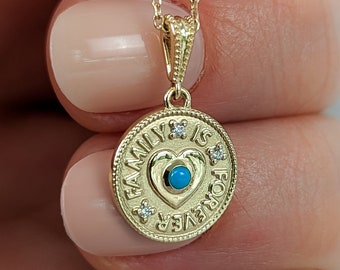 Personalized Solid Gold Family Disc Pendant • Birthstone Jewelry • Mother's Day Gift • Available in 14k, 18k Solid Gold and Platinum