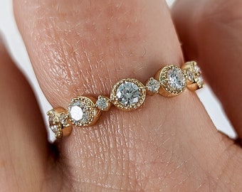 Beaded Diamond Ring. Available in 14k, 18k and Platinum. Fully customizable. Made in USA