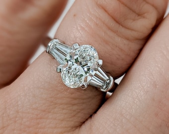 Oval Diamond Engagement Ring - Becca: Low Profile Double Tapered Baguette Accent Stones. Full Customizable. Made in NYC