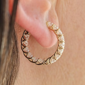 Diamond Trellis Hoop Earrings by Sevgi Jewelry •  2.25 CTW • 20mm • Inside Out Diamonds • 14k, 18k Gold and Platinum • Fully Customizable