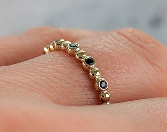 Black Diamond Beaded Stacking Ring • Solid Gold and Platinum • Custom Fine Jewelry • Made in USA