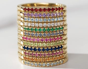 Birthstone Stacking Rings by Sevgi Jewelry • Choose Your Month Gemstone • Personalized Jewelry in 10k 14k 18k Gold and Platinum