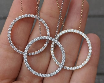 Diamond Karma Circle Necklace - 1 CTW Natural or Lab Grown Diamonds. 14k, 18k Yellow, Rose, White Gold or Platinum