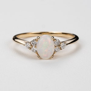 Opal and Diamond Engagement Ring - 14k, 18k Yellow, Rose, White Gold or Platinum. Vintage Style Wedding Jewelry