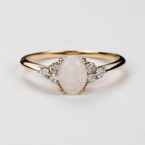 Opal and Diamond Engagement Ring 14k, 18k Yellow, Rose, White Gold or ...