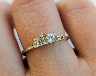 Mixed cut Diamond Stacking Ring • Princess cut and Baguette Cluster Ring • Custom Fine Jewelry • Made in U.S.A