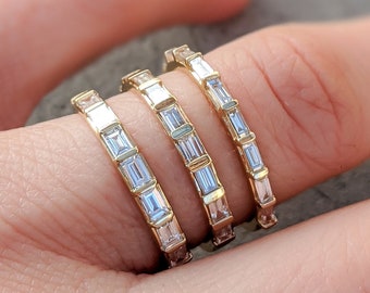 Baguette Diamond Bar Set Eternity Band: Bela - Half or Full Eternity. 14k, 18k White, Yellow, Rose Gold and Platinum