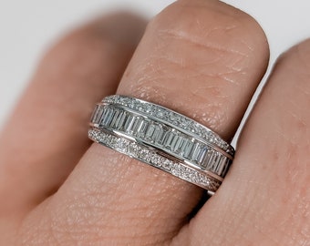 Baguette Column and Round Diamond Ring: Rhea - Weddings and Anniversaries. Available in 14, 18k and Platinum