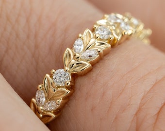 Marquise Diamond Bloom Ring: Ivy - Nature Inspired Diamond Leaf Ring. Available in 14k, 18k, 22k and Platinum. Made in USA