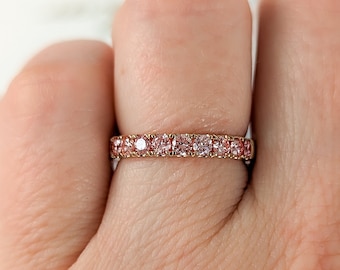 Pink Diamond French Pave Eternity Ring • Myra • 3mm Comfort fit Wedding and Anniversary Ring • Fully customizable. Made in USA