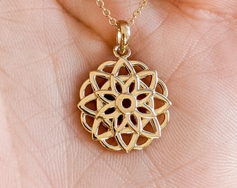 Floral Mandala - 14k, 18k Yellow, Rose, White Gold or Platinum. Spiritual, Yoga Fine Jewelry. Made to Order in NYC