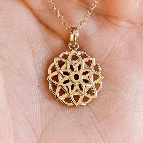 Floral Mandala - 14k, 18k Yellow, Rose, White Gold or Platinum. Spiritual, Yoga Fine Jewelry. Made to Order in NYC